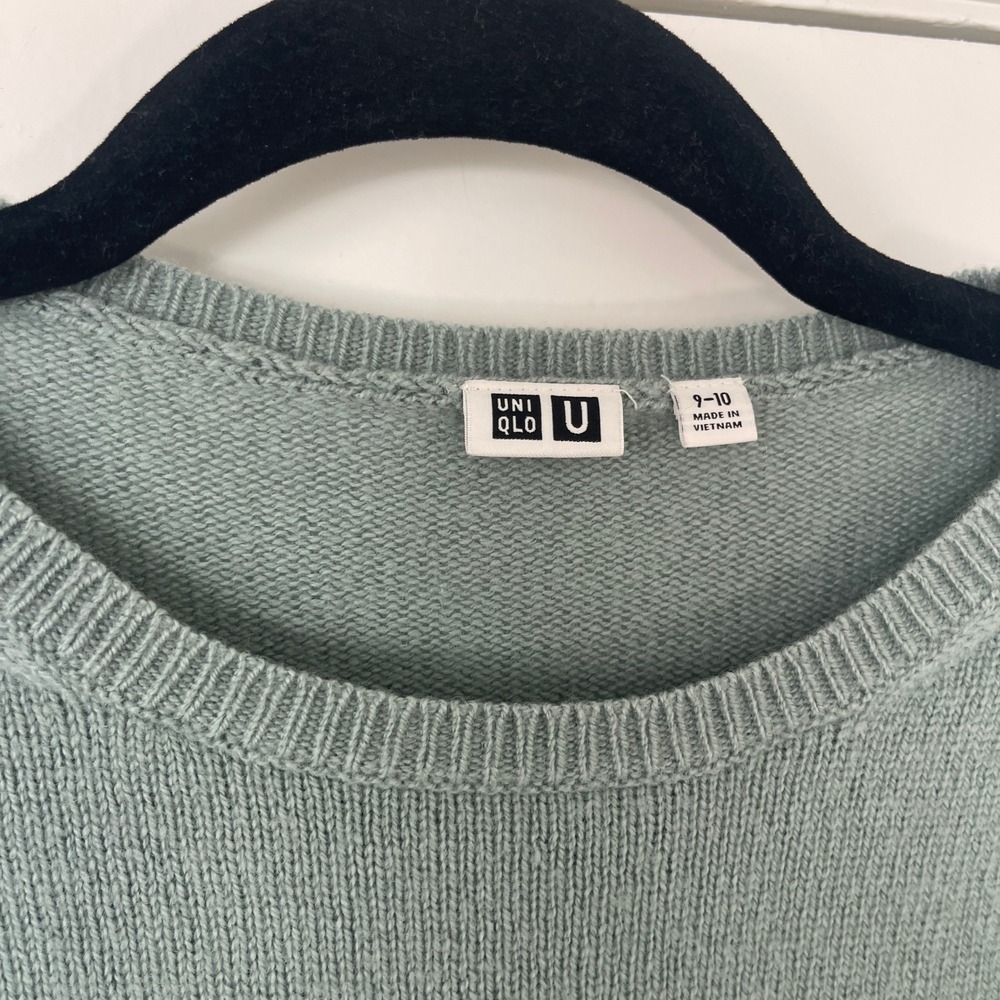Uniqlo Wool Crew Neck Long Sleeve Knit Sweater Dress Muted Teal Girls Size 9-10 - Picture 4 of 9